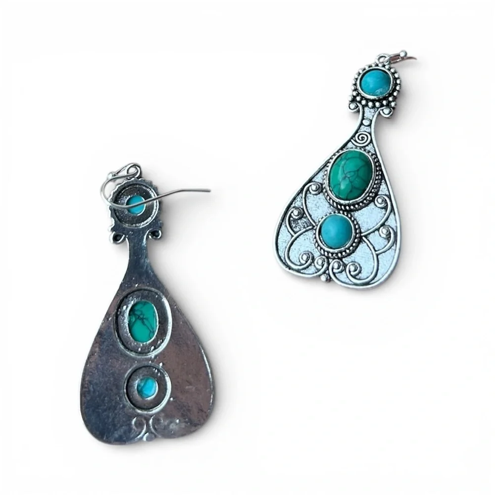 New Green and Blue Turquoise Silver Earrings